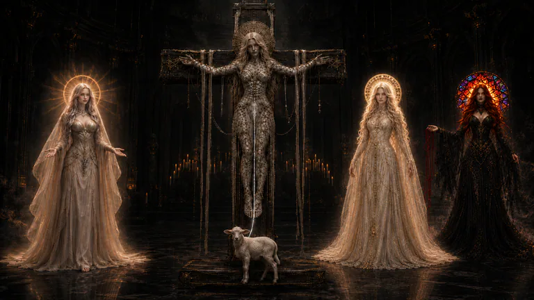 Star stands empty-handed opposite Void while cross-secured Dead, the ordinary lamb, and separate Scar remain in the unresolved house.