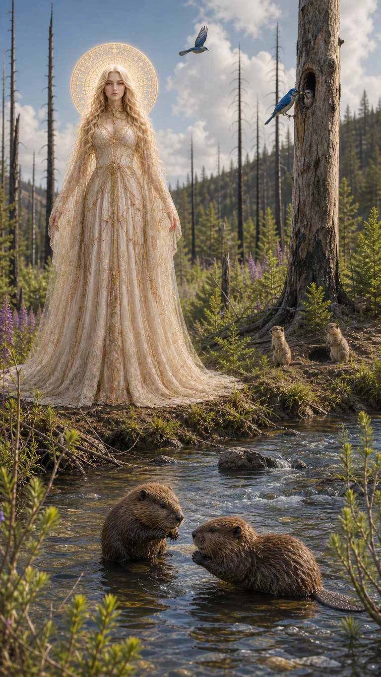 Scar watches two beaver kits play in a recovering Yellowstone creek while mountain bluebirds feed and ground squirrels emerge.