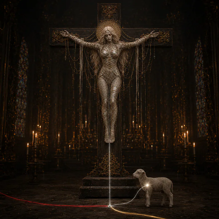 Red, silver, and low-gold currents knot before cross-secured Dead and the ordinary lamb before Scar appears.