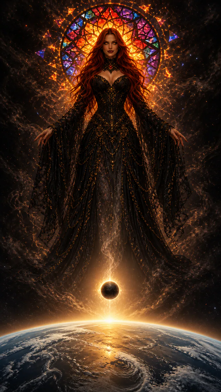 Void hangs above Earth's curve while a black stone opens into a second brightness.