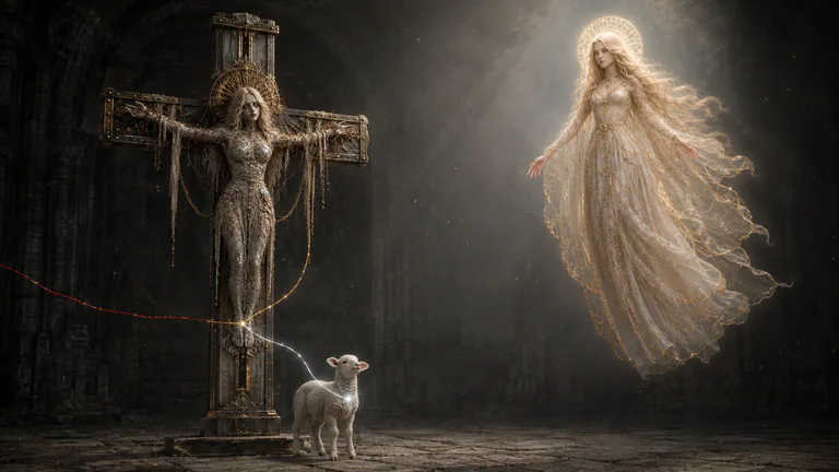 Scar appears separately above the three-current knot while Dead remains cross-secured and the ordinary lamb supplies the silver thread.